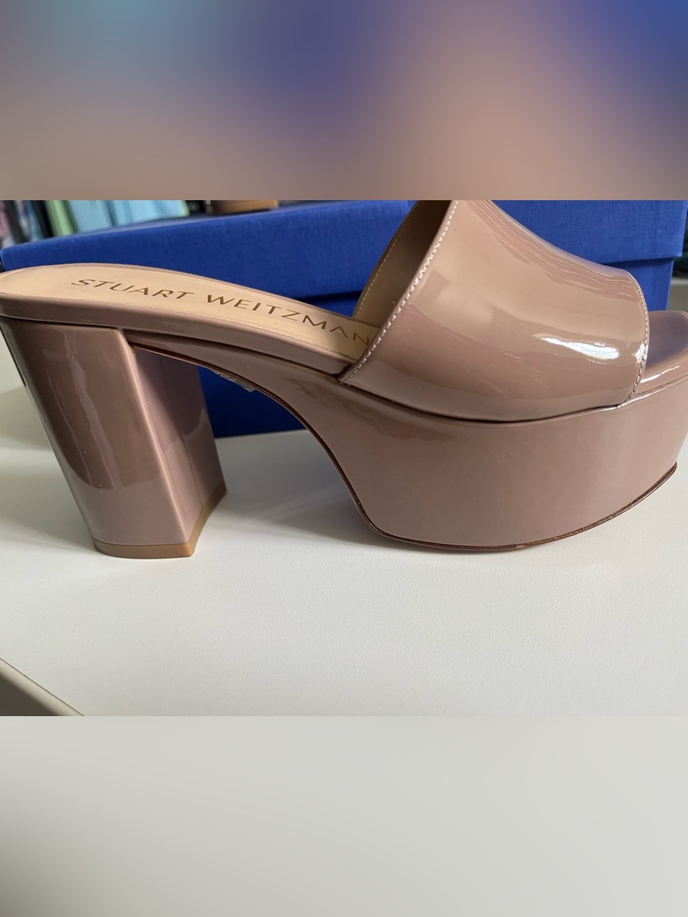 Stuart Weitzman Blush Patent Platform Mule